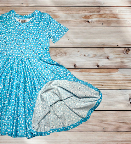Twirl Dress in light blue ditsy floral print