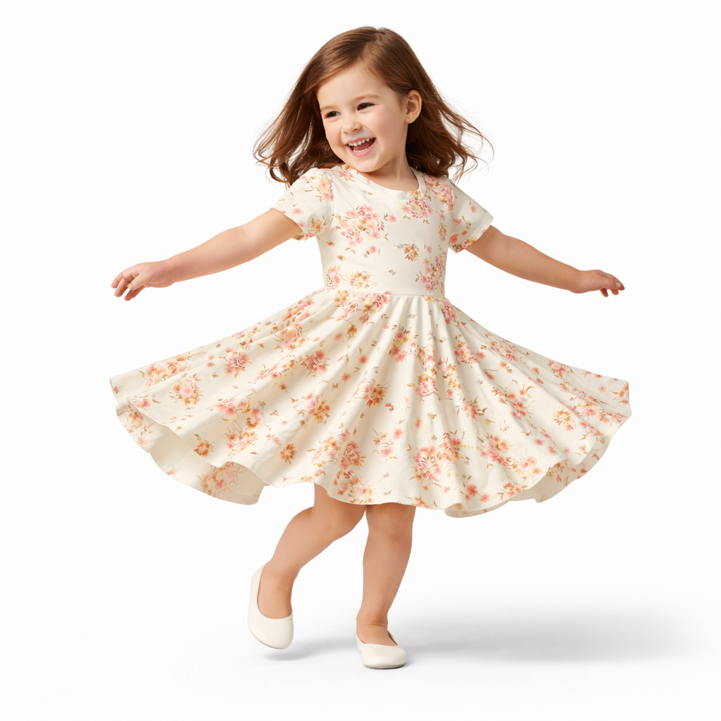Twirl Dress in Ivory Floral Print