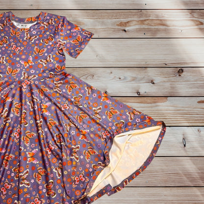 Twirl Dress in Purple Butterflies Print