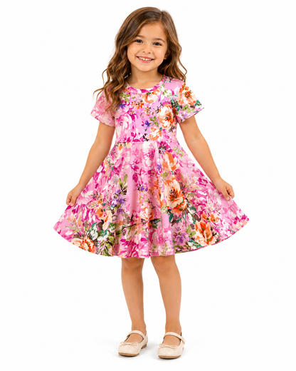 Twirl Dress in pink floral print