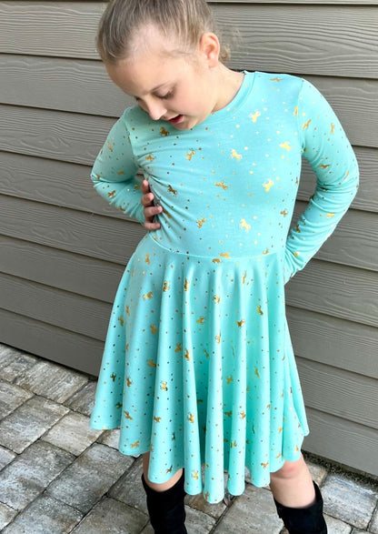 Mint Unicorn Twirly Dress