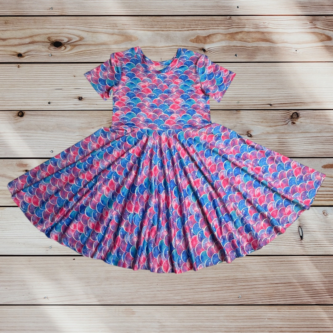 Twirl Dress in mermaid scale print – Bee You Treasures
