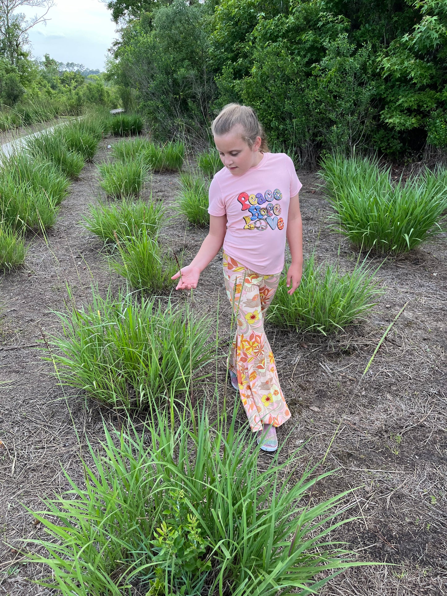 Bell Bottom Pants for Girls in Pink Floral