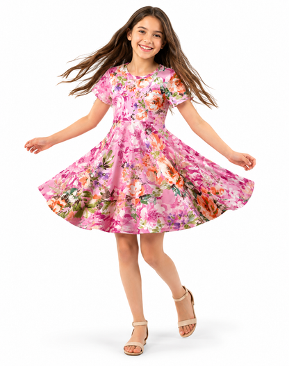 Twirl Dress in pink floral print