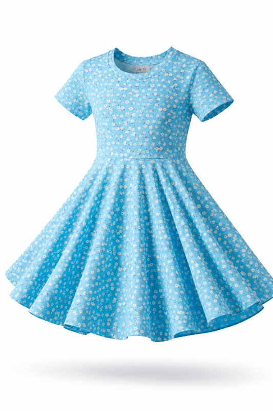 Twirl Dress in light blue ditsy floral print