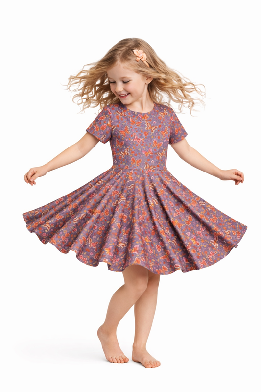 Twirl Dress in Purple Butterflies Print