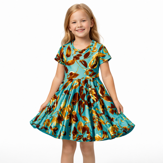 Twirl Dress in Teal Floral Print