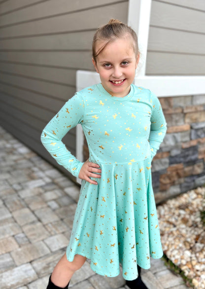 Mint Unicorn Twirly Dress