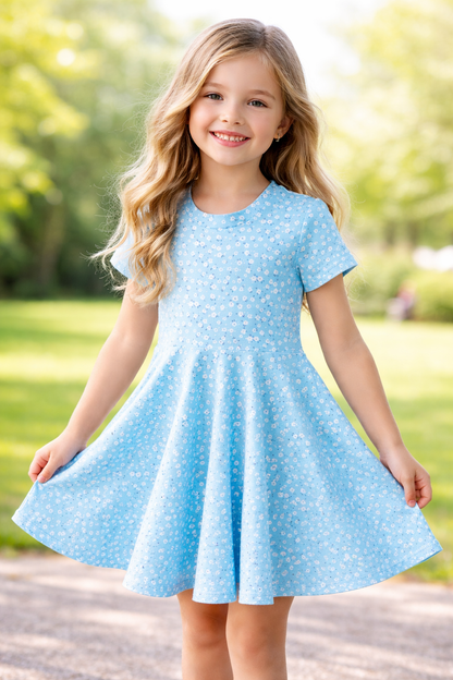 Twirl Dress in light blue ditsy floral print
