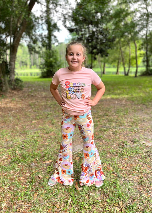Bell Bottom Pants for Girls in Tan Floral