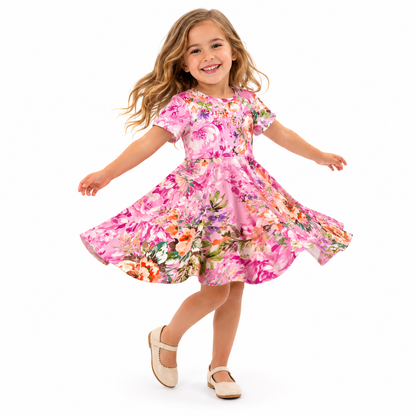 Twirl Dress in pink floral print