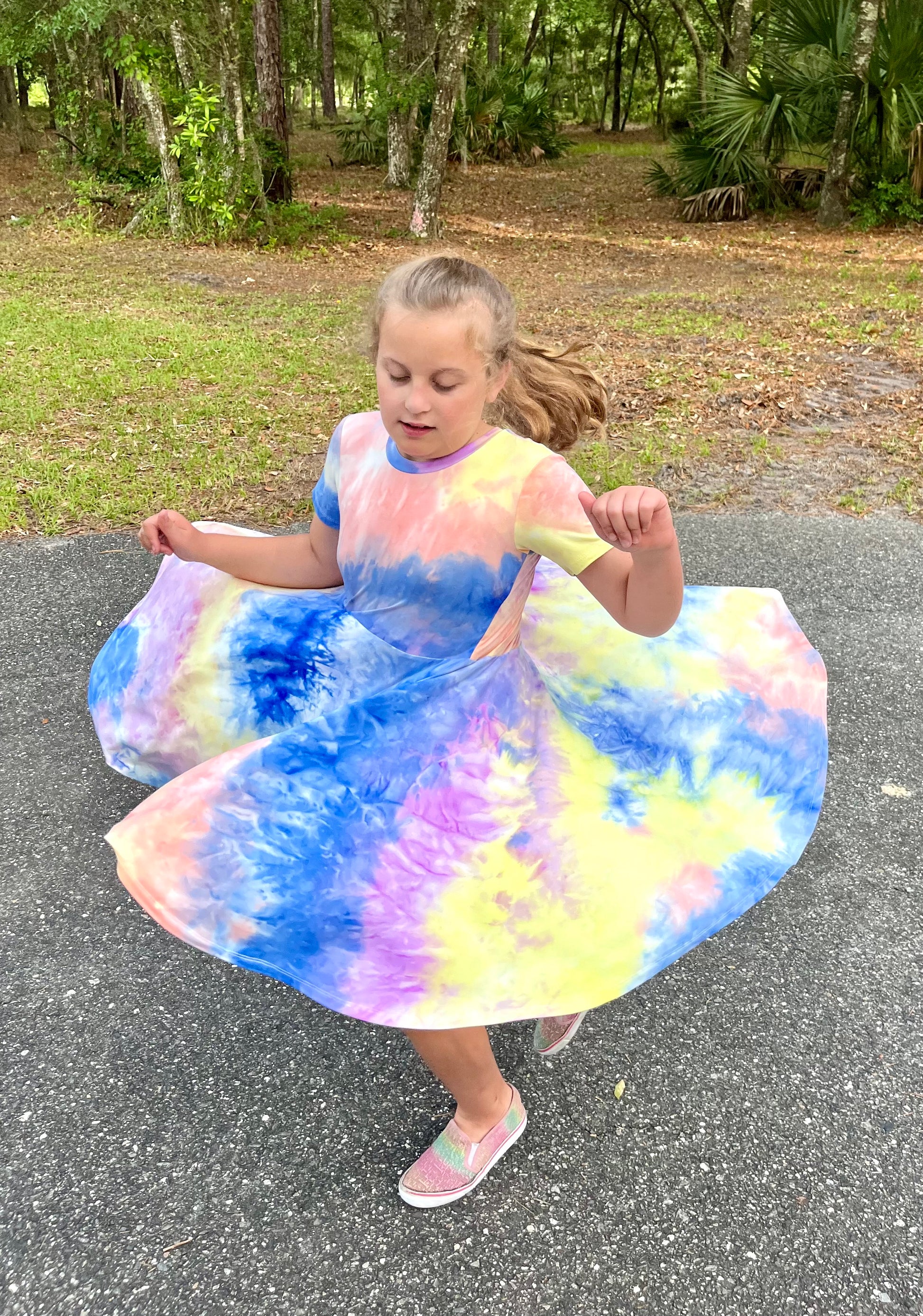 Lily Twirl Dress in Tie/Dye Royal Blue - Main Image