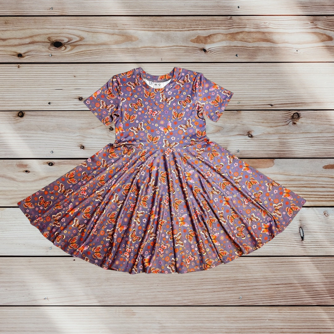 Twirl Dress in Purple Butterflies Print
