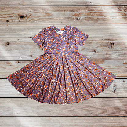Twirl Dress in Purple Butterflies Print
