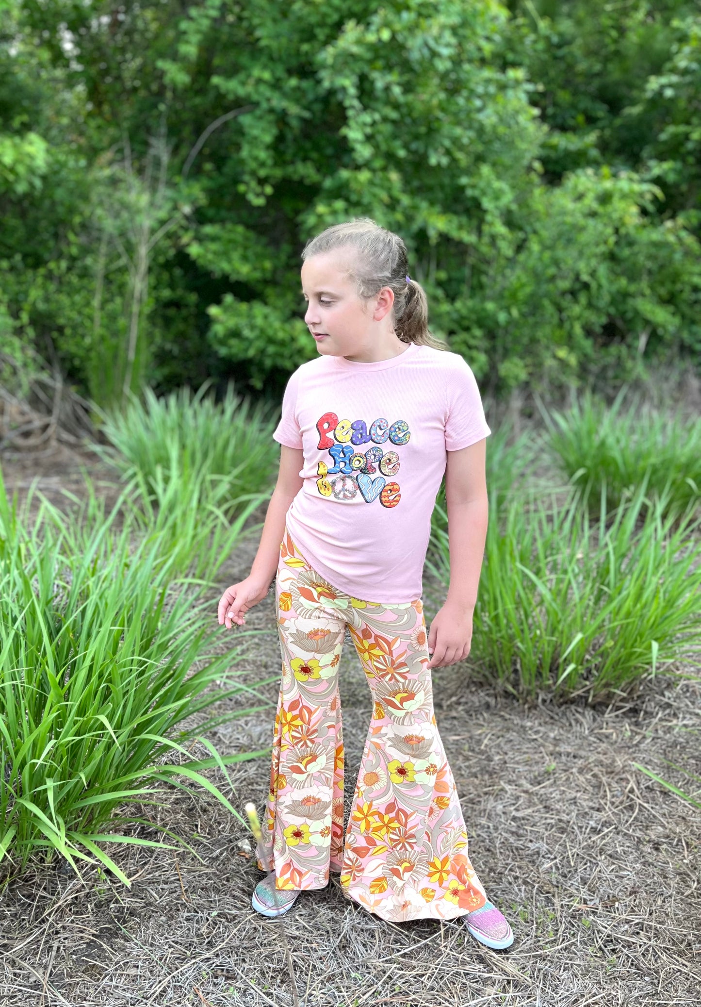 Bell Bottom Pants for Girls in Pink Floral