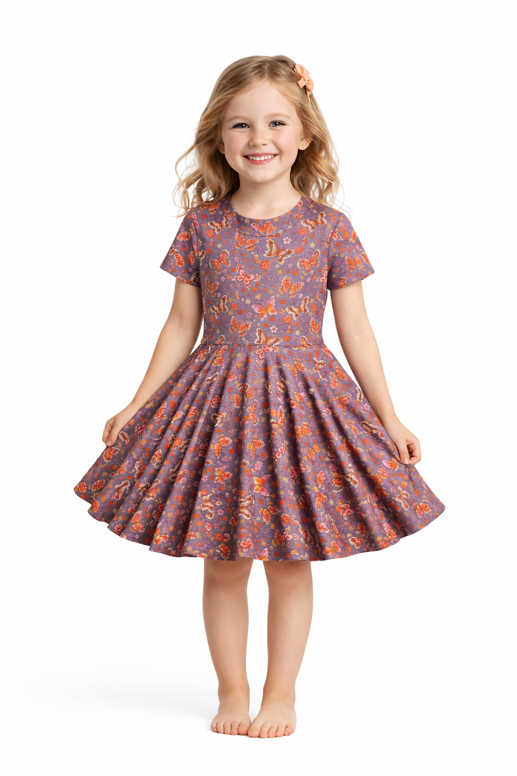 Twirl Dress in Purple Butterflies Print