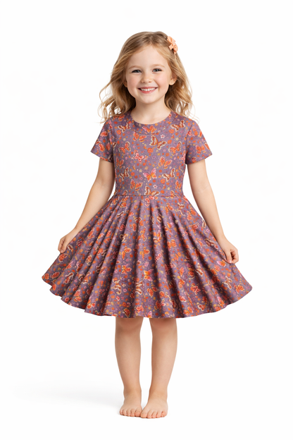 Twirl Dress in Purple Butterflies Print