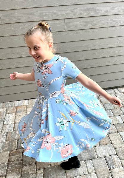 Twirl Dress in Baby Blue Floral