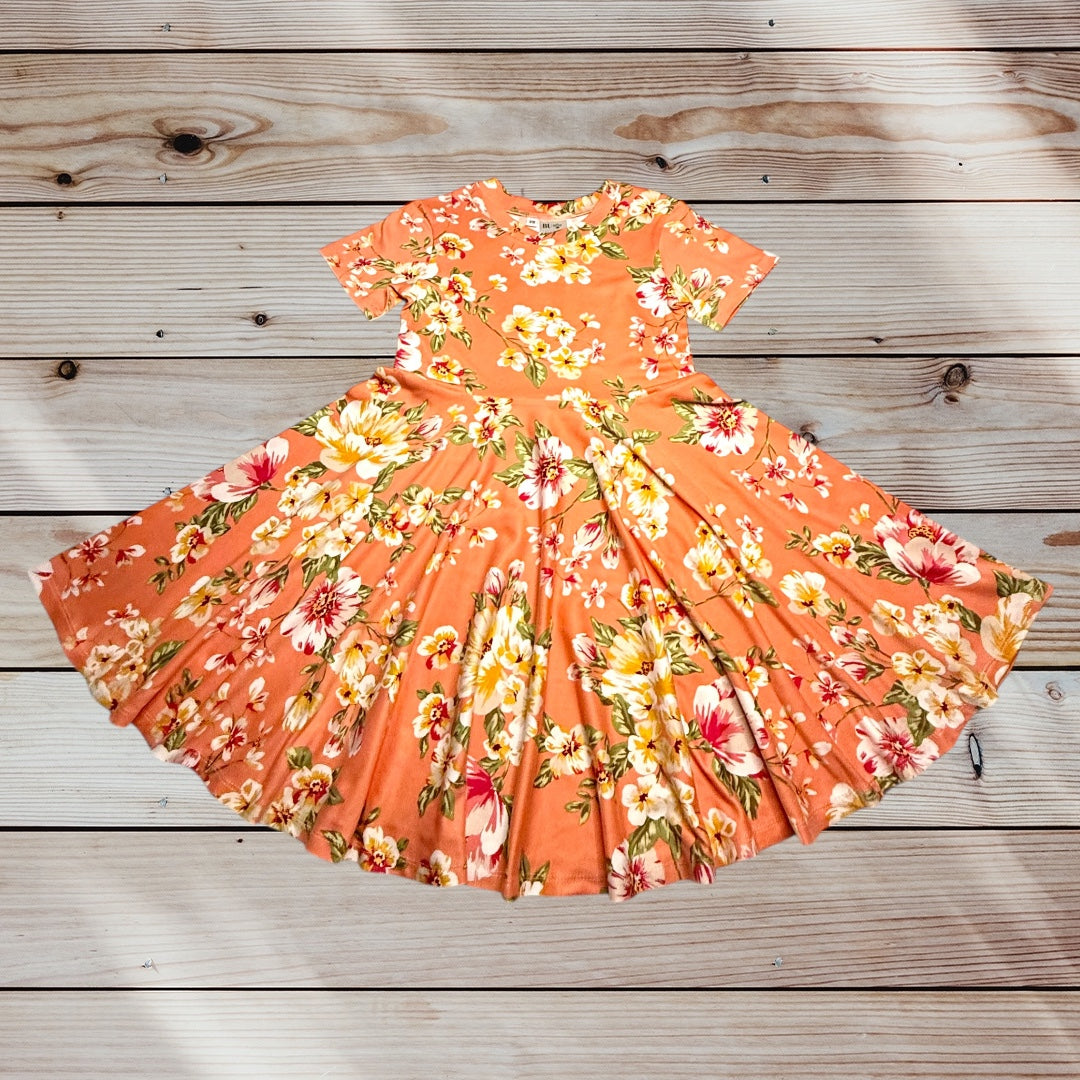 Twirl Dress in peach floral print