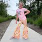 Bell Bottom Pants for Girls in Pink Floral