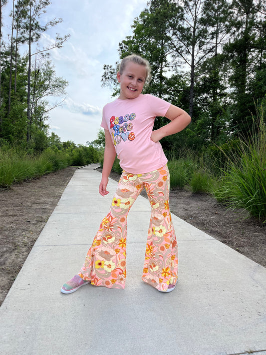Bell Bottom Pants for Girls in Pink Floral