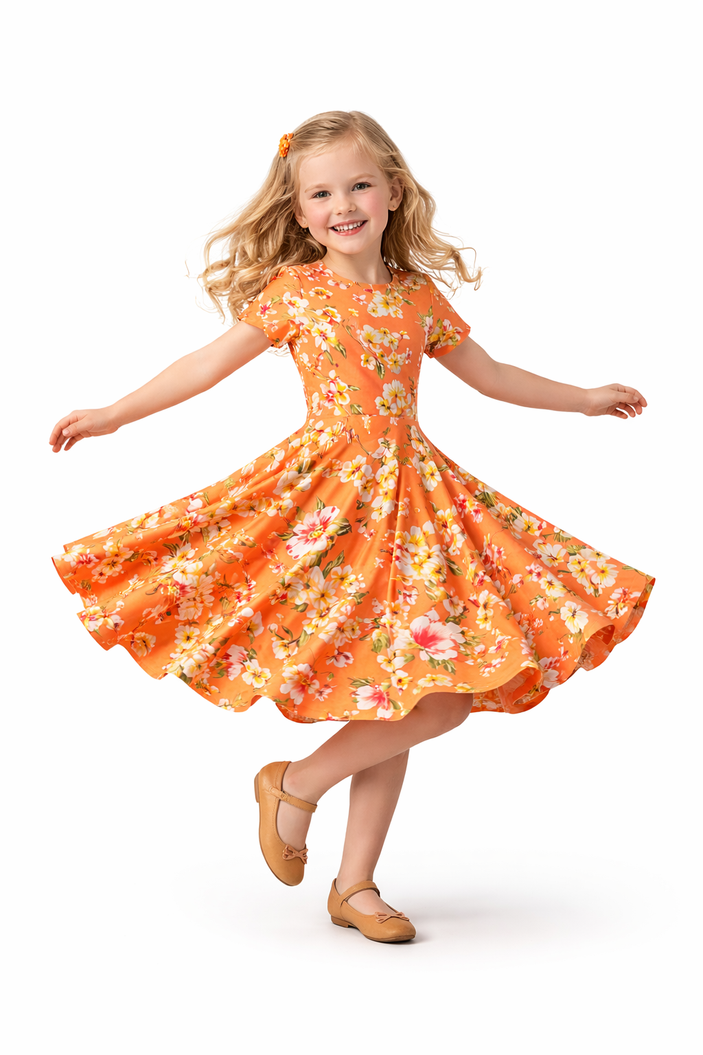 Twirl Dress in peach floral print