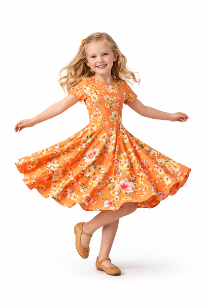 Twirl Dress in peach floral print