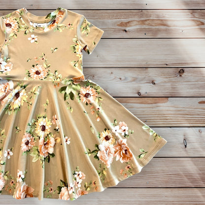 Twirl Dress in Tan Floral