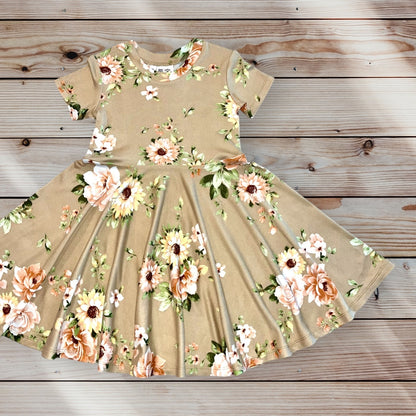 Twirl Dress in Tan Floral
