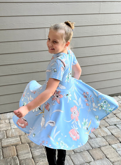 Twirl Dress in Baby Blue Floral