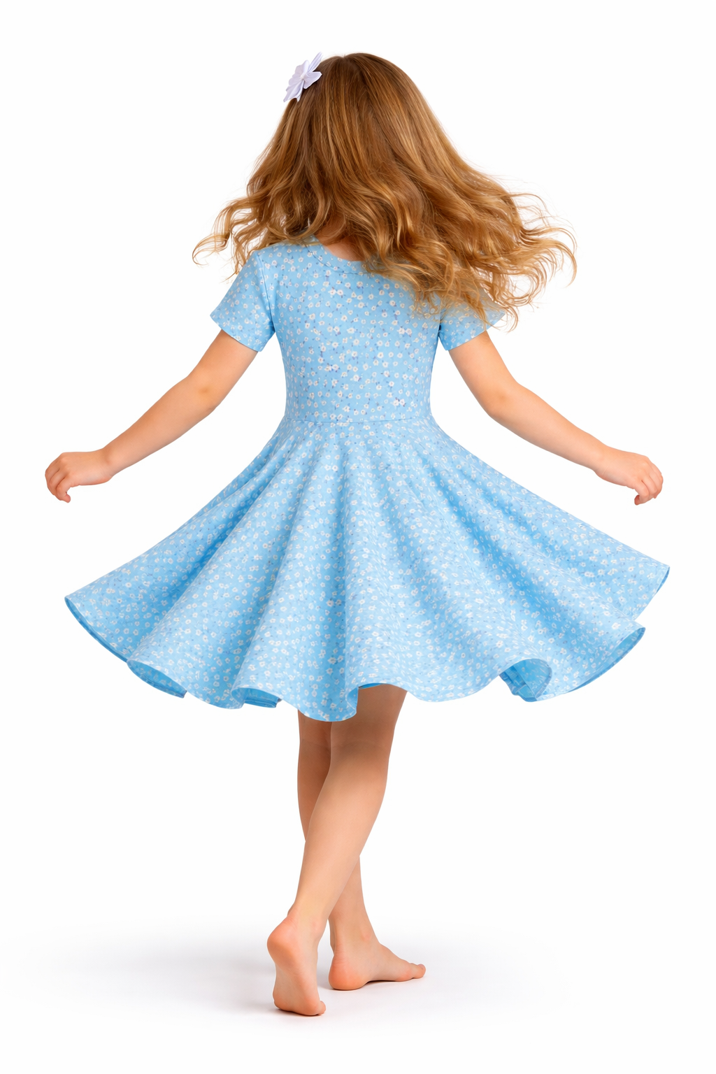 Twirl Dress in light blue ditsy floral print