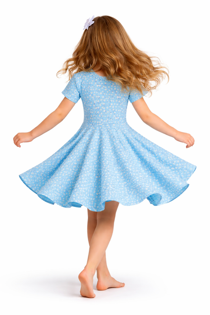Twirl Dress in light blue ditsy floral print