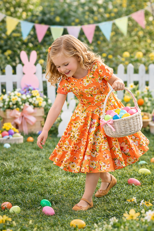 Twirl Dress in peach floral print