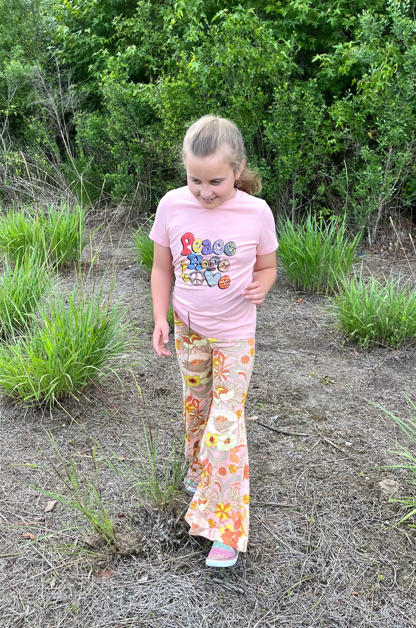 Bell Bottom Pants for Girls in Pink Floral