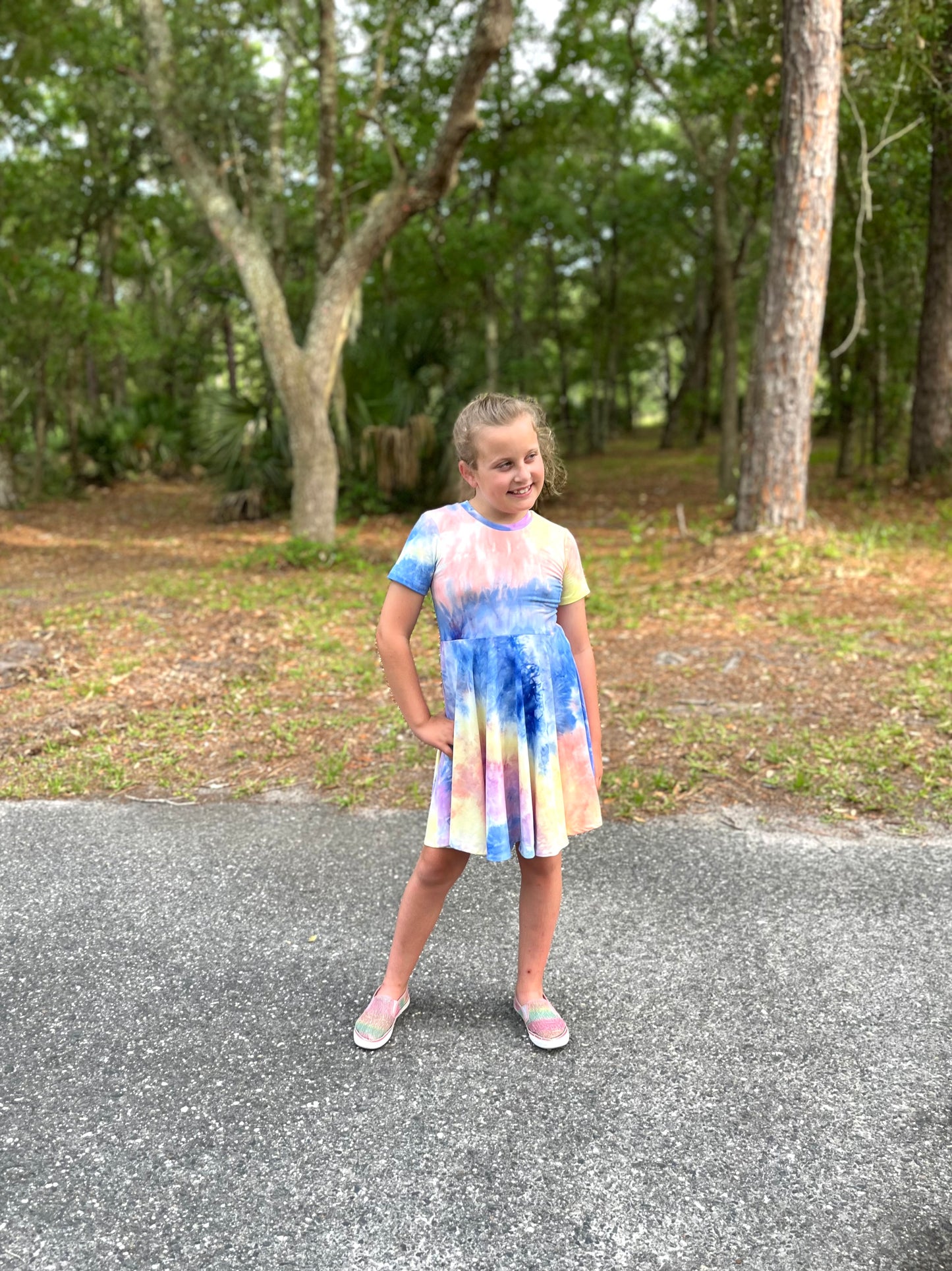 Lily Twirl Dress in Tie/Dye Royal Blue