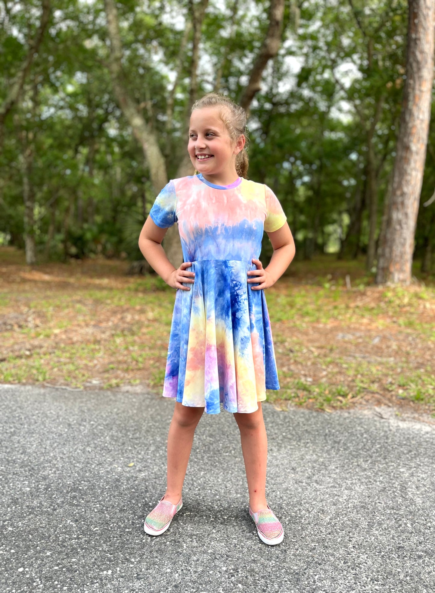 Lily Twirl Dress in Tie/Dye Royal Blue