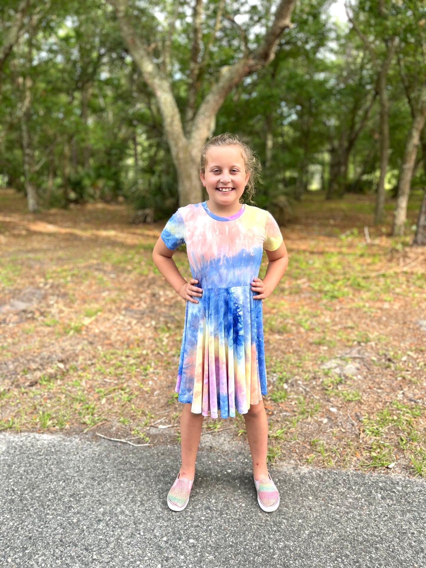 Lily Twirl Dress in Tie/Dye Royal Blue