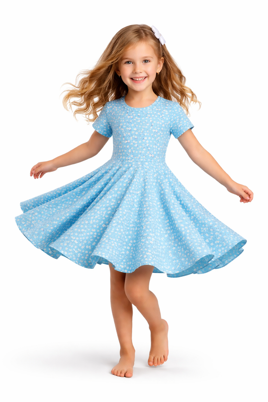 Twirl Dress in light blue ditsy floral print