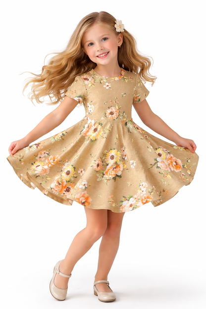 Twirl Dress in Tan Floral