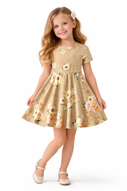 Twirl Dress in Tan Floral