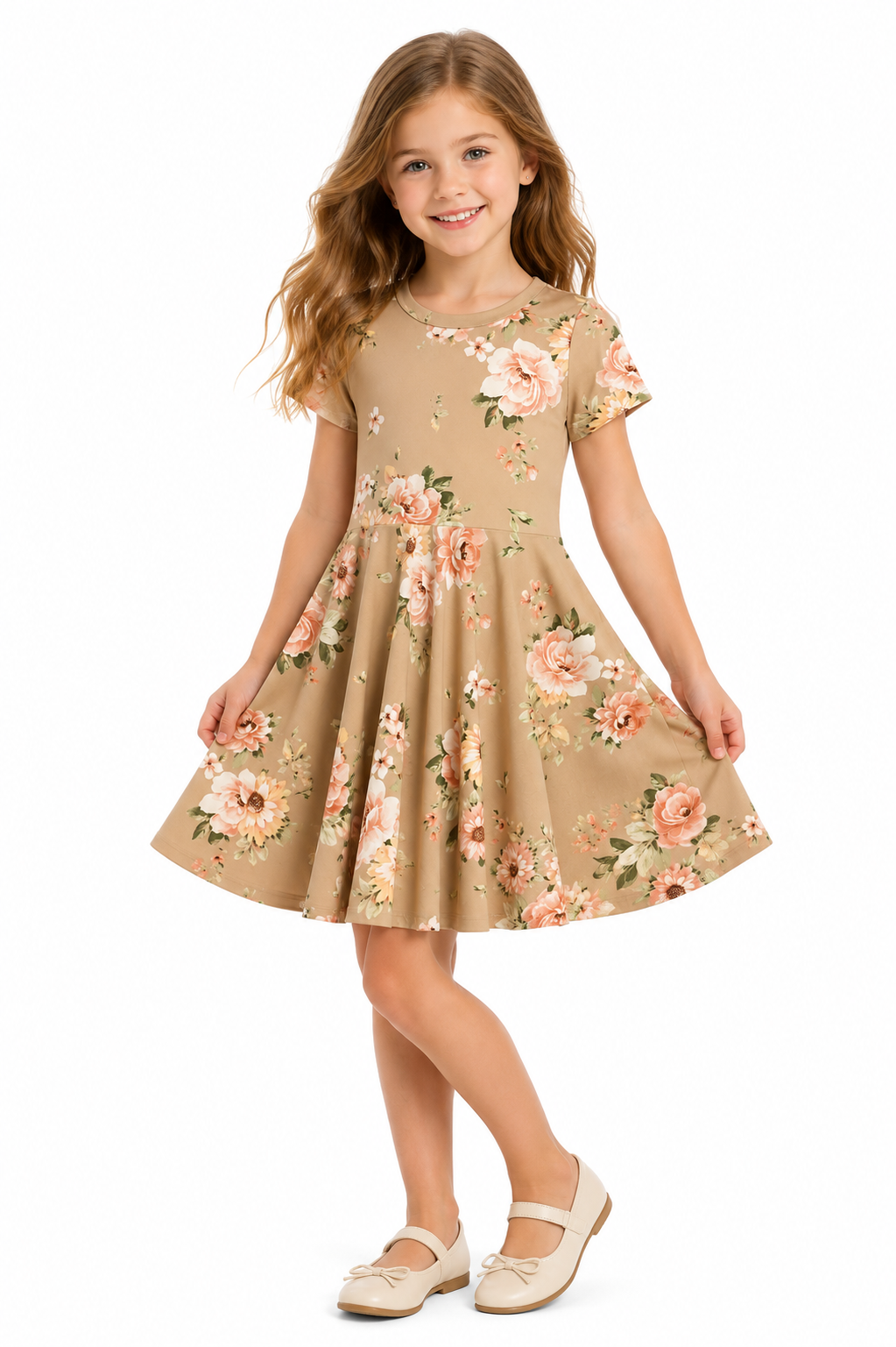 Twirl Dress in Tan Floral