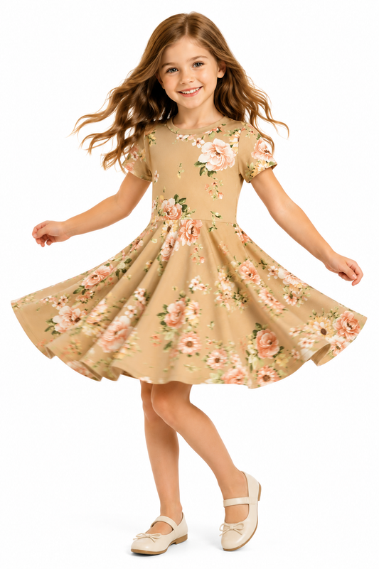 Twirl Dress in Tan Floral