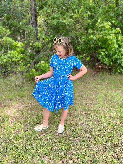Lily Twirl Dress in Ocean Blue Daisies