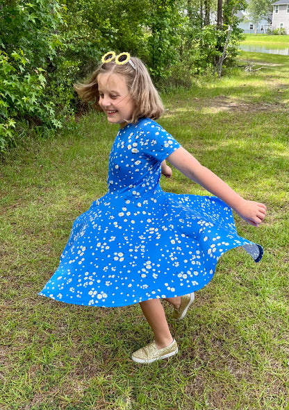 Lily Twirl Dress in Ocean Blue Daisies