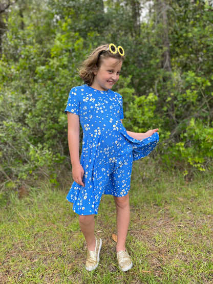 Lily Twirl Dress in Ocean Blue Daisies