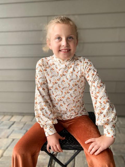 Olivia Bishop Sleeves Top in Ivory Floral