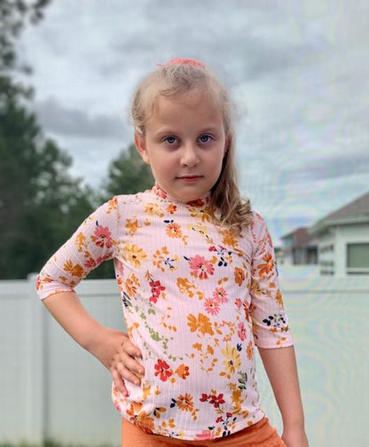 Olivia Elbow Sleeves Top in Pink Floral