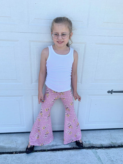 Bell Bottom Pants in Dusty Rose Print Girls