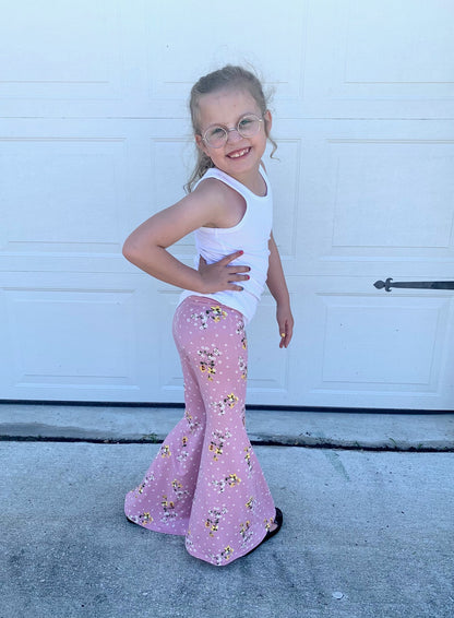 Bell Bottom Pants in Dusty Rose Print Girls