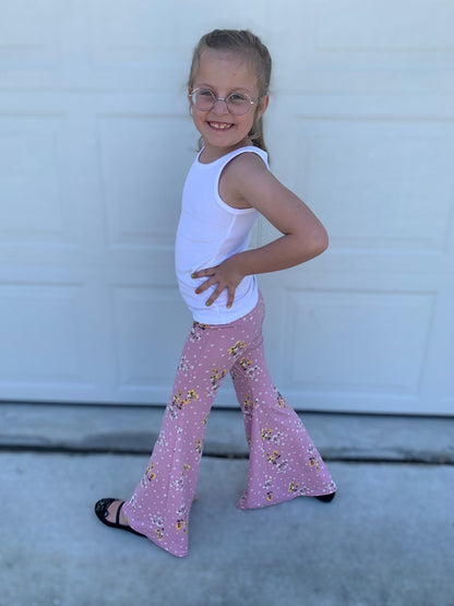 Bell Bottom Pants in Dusty Rose Print Girls